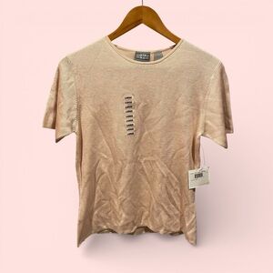 Cute creamy blush pink NWT short sleeve silk sweater flowy luxe boho classic